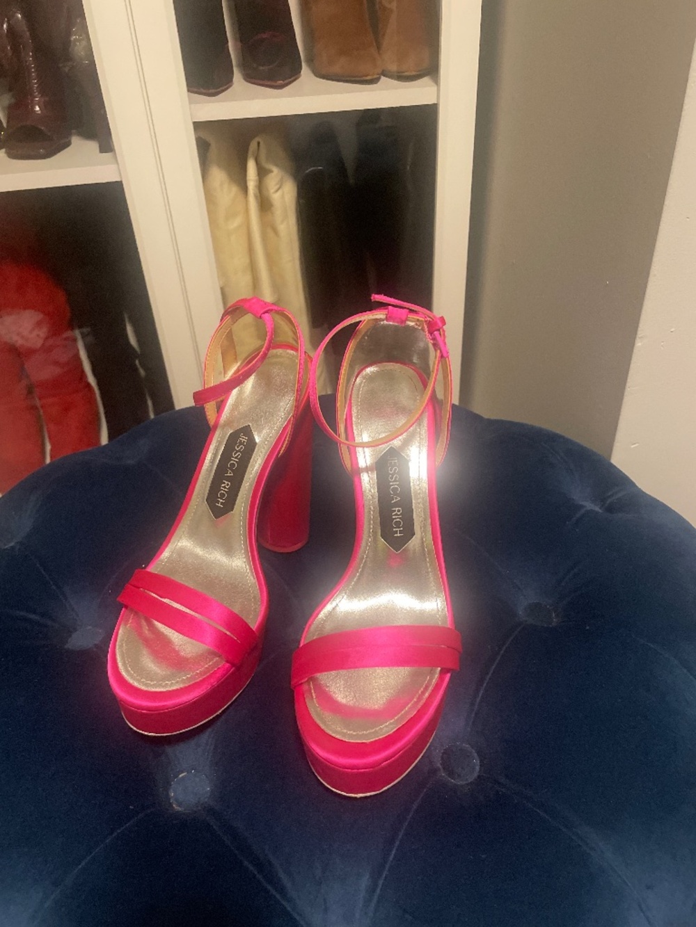 JESSICA RICH PINK SATIN PLATFORM Sandals 37, US SZ 7
